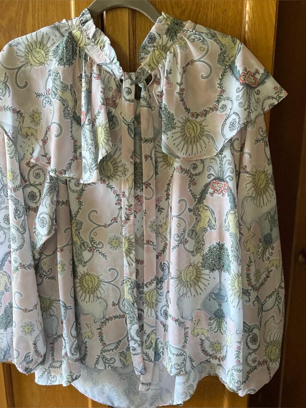 See By Chloé Pale Pink Sun & Floral Ruffle Tie-Neck Blouse